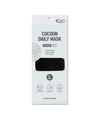 COCOON KOREA Daily 3D Mask (5pcs) Outstanding fit Easy breathing Anti-droplet for Adult Face Masks 3-Layer Filters Black 20pcs (Pack of 5)