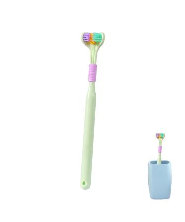 Three-page toothbrush 3-person toothbrush autism toothbrush extra soft cleaning toothbrushes all-round cleaning V-shaped brush with non-slip handle fully wrapped teeth green