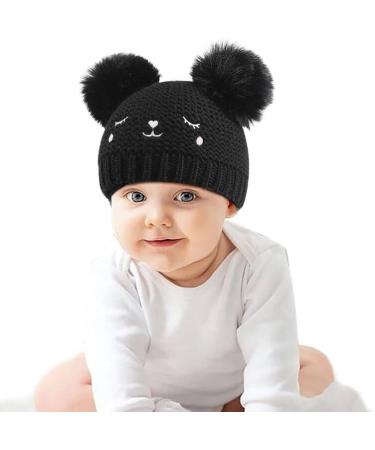 XYIYI Baby Kids Winter Knit Hat with Fur Pom - Bear Black | Infant Toddler Crochet Beanie Cap - Buy Online on GoSupps.com