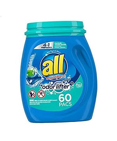 all Mighty Pacs Laundry Detergent 4-In-1 with Odor Lifter, Tub, 60 Count 60 Count (Pack of 1)