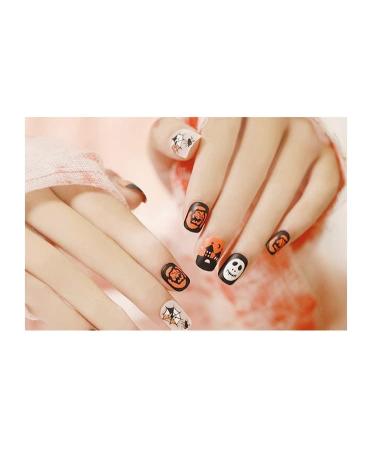 24 Pack Halloween Ghost Face Print Fake Nail Glue Type Removable Fashion Nail Art Full Coverage Nail Decoration (Color : 24pcs 5)