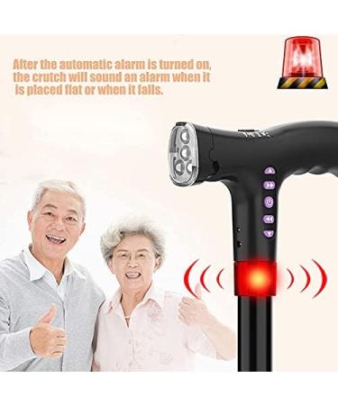 Folding Crutch Smart Walking Sticks for The Elderly Black Multifunctional Portable Lightweight Crutch with Alarm Function powerfully - Buy Online on GoSupps.com