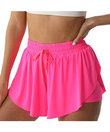Flowy Shorts for Women Butterfly Shorts for Girls, Summer Cute Preppy Clothes for Teen Girls, Kids Preppy Shorts Hot-pink X-Small