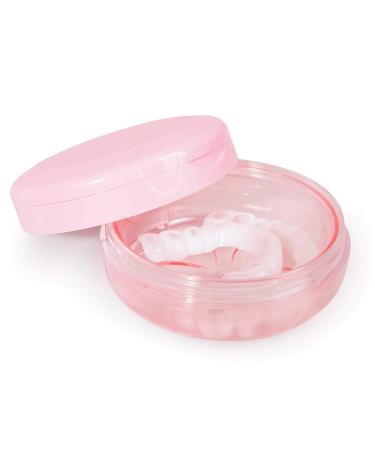 Uouovo Denture Bath Case Definitely No-Leak Complete Clean Care for Dentures Clear Braces Night Guard & Retainers Retainer Case for Traveling Denture Cup with Strainer & Mirror (Pink)