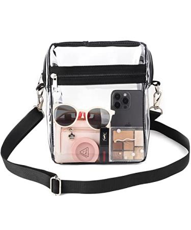 BEELIFY Clear Bag Stadium Approved Purse, Clear Crossbody Bag for Stadium, Concerts, College Games Black