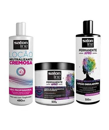 Salon Line - Kit Afro Creme de Relaxamento e Encacheamento 500 Gr+ Locao Onduladora 500 Ml + Locao Neutralizante Cremosa 480 Ml -(Curling  Relaxing + Wavy Styling Creams + Creamy Neutralizing Lotion)