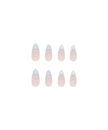 Justotry 24 Pieces Almond Short Press On Nails - Blue & White Flower Acrylic Fingernails for Women | Stylish Artificial Nail Art - Buy Online on GoSupps.com