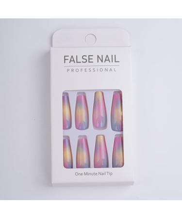 Xerling 24Pcs Colorful Rainbow Fake Nails - Long Coffin Press-on False Nails for Women & Girls Full Cover with Designs (Pattern C) - Shop Internationally - Buy Online on GoSupps.com