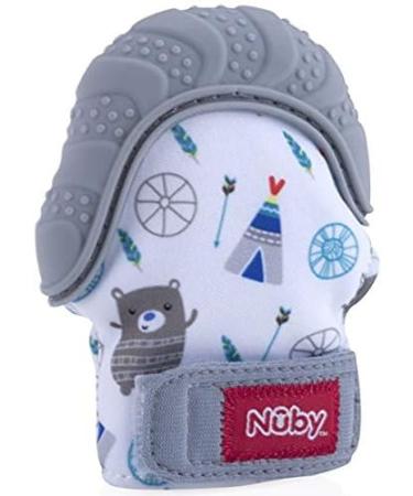 Nuby Soothing Teething Mitten (Grey) - 2 Pack with Hygienic Travel Bag - Buy Online on GoSupps.com