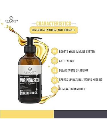 CARAWAY Organic Moringa Oil - Cold Pressed 50ml | Nourish Skin Face & Hair | Pure Indian Moringa Seed Oil - Buy Online on GoSupps.com