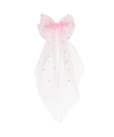 FRCOLOR Mesh Ribbon Hairpin Hair Deyer Pearl Headpiece Bridal Hair Pin Bride Hair Clip Bride Hair Accessory Hair Bows for Women Pearl Hair Accessories Wedding Girl Top Clip Pearl Pink