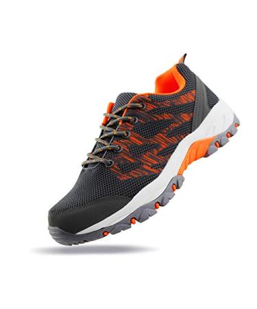 JABASIC Women Hiking Shoes Breathable Mesh Athletic Outdoor Sneakers 8 Grey/Orange