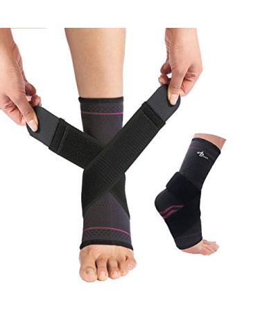 ABIRAM Foot Sleeve (Pair) with Compression Wrap Ankle Brace For Arch Ankle Support Football Basketball Volleyball Running For Sprained Foot Tendonitis Plantar Fasciitis Rose Small
