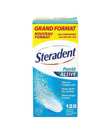 STERADENT - Comprim s Nettoyants Puret Active pour une Hygi ne Dentaire Impeccable - Bo te de 128 unit s - Lot De 3 - Vendu Par Lot