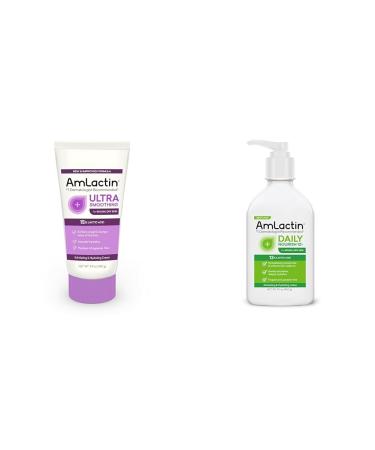 AmLactin Ultra Smoothing - 4.9 oz Body & Hand Cream with 15% Lactic Acid - Exfoliator and Moisturizer & Daily Nourish 12% - 14.1 oz Body Lotion with 12% Lactic Acid - Exfoliator and Moisturizer