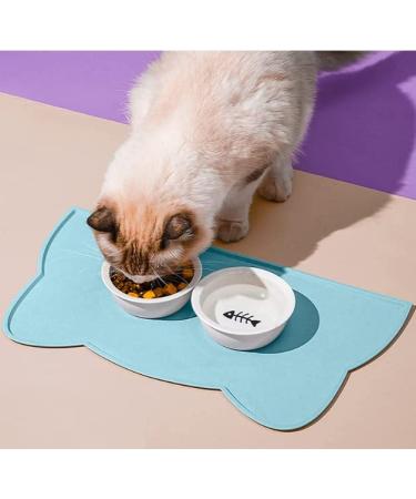 Womlex bowl pad dog cats dog bowl underlay Catznapf surface made of silicone dogs cats feed mat waterproof and non -slip cat head shape (light blue 44x25cm) light blue 44x25cm