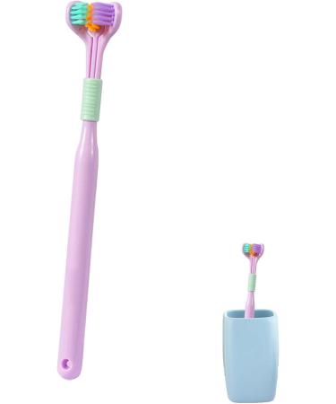 Three-Page Toothbrush with Soft Bristles | Macaron Design | V-Shaped Non-Slip Handle for Adults | Optimal Dental Care & Cleaning in Violet - Buy Online on GoSupps.com