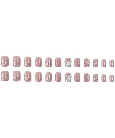 French Tip Press on Nails - Short Square Press On Nails with Nail Tips Light Luxury Sparkling Bow Glitter Rhinestones Design Glossy white press on nails Acrylic False Nails Cute Artificial Nails - Buy Online on GoSupps.com