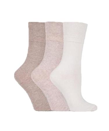 ZRWASKA Women's Diabetic Socks Oedema friendly Wide Honey Comb top soft cuff Ankle Non-Elastic for Swollen feet Legs Non-Binding Circulatory Sock 3 Pack Size 4-7 4-7 Off White & Browns (3 Pairs)
