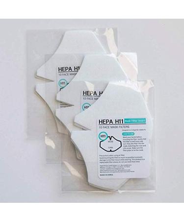 30 Filters (3 Pack) HEPA11 Face Mask Refill Filter Inserts, Made in Korea