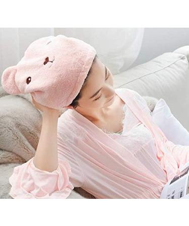 WOIWO Super Soft Microfiber Bath Towel Hat - Quick Drying Cute Cartoon Pattern Ultra Absorbent Hair Towel - Pink - Buy Online on GoSupps.com