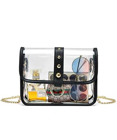KUI WAN Clear Bag Stadium Approved,Clear Purse for Women Clear Crossbody Bag for Sport Event Concert Black