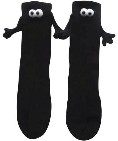 Seatdain Cute Magnetic Sucktion 3D Doll Couple Socks Couple Holding Hands Socks Mid-Tube Couple Socks 1pair Black