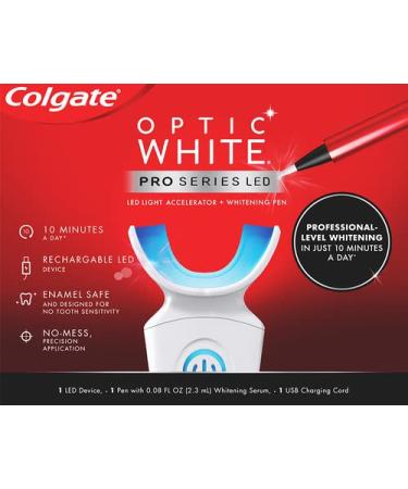 Colgate Optic White Pro Series Teeth Whitening Pen and LED Tray  Professional-Level Whitening Set  Rechargeable