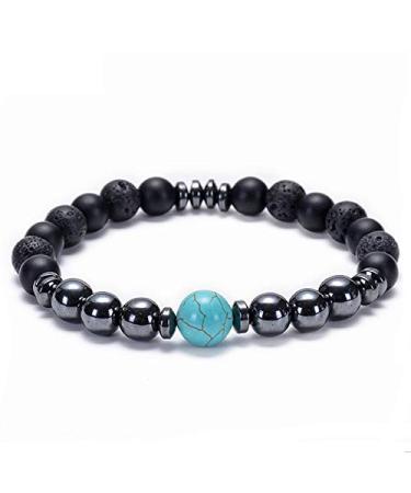 Wild Essentials Turquoise and Hematite Lava Stone Essential Oil Diffuser Bracelet Expandable up to 8 inches Aromatherapy Jewelery for Women and Men Turquoise Hematite No Oils