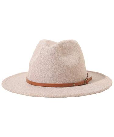 Lanzom Women Lady Felt Fedora Hat Wide Brim Wool Panama Hats with Band E-beige