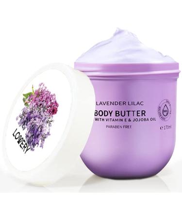 Lavender Lilac Body Butter - Ultra-Hydrating Shea Butter Body Cream Enriched with Jojoba Oil and Vitamin E - Natural Skin Moisturizer for Men and Women - Normal to Dry Skin