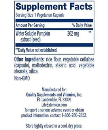 Life Extension Pumpkin Seed Extract - Water-Soluble, 60 Vegetarian Capsules | Supports Prostate Health - Buy Online on GoSupps.com