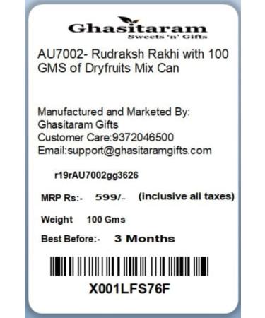 Ghasitaram Gifts Rakhi for Brother Rakhis Online AU7002- Rudraksh Rakhi with 100 GMS of Dryfruits Mix Can - Buy Online on GoSupps.com