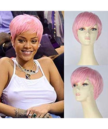 IVY HAIR Christmas Wig Cosplay Wigs Short Straight Synthetic Wig for Women Natural Looking Pink Bob Hair with Bangs Heat Resistant Replacement Wig Full Machine Made Lovely Pink