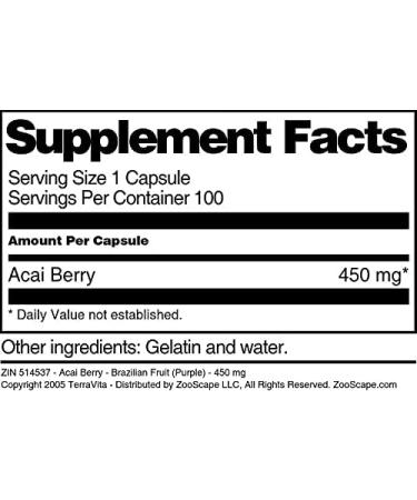 Buy Acai Berry Capsules (450 mg) - 100% Pure Brazilian Fruit - 100 Capsules - Premium Antioxidant Supplement - Buy Online on GoSupps.com