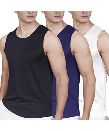 Pilamor Mens Tank Tops 3 Pack Sleeveless Shirts for Men's Fitness Quick Dry Gym Tank Top for Men Black white blue Large