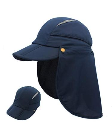 LLmoway Men Women Safari Fishing Sun Cap with Removable Neck Flap Quick Dry Hats Navy Blue