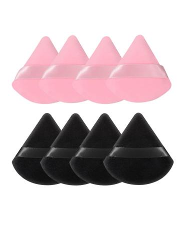 8 triangular soft velvet sponges for loose powder makeup ChelsMar makeup sponge for contour wet and dry base(4 pink+ 4 black)