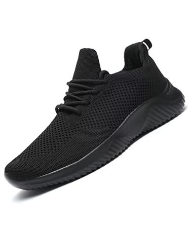 Mens Slip-on Tennis Shoes Walking Running Sneakers Lightweight Breathable Casual Soft Sole Mesh Work Gym Trainers 12 All Black