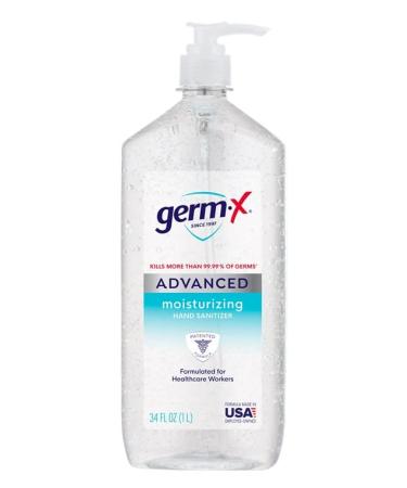 Germ-X Advanced Hand Sanitizer  Non-Drying Moisturizing Clear Gel  Instant and No Rinse Formula  Large Family Size Pump Bottle  Back to School Supplies  34 Fl Oz (1 Liter)
