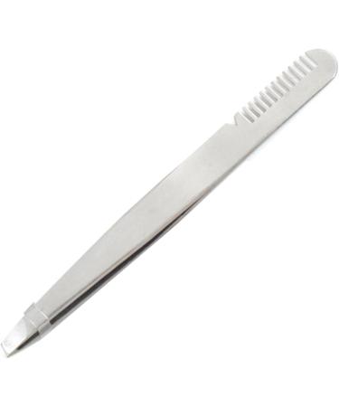 Eyebrow Tweezers with Comb Smooth Slant Tip Eyebrow Tweezers Ergonomic Stainless Steel Safe for Home (Silver) - Buy Online on GoSupps.com