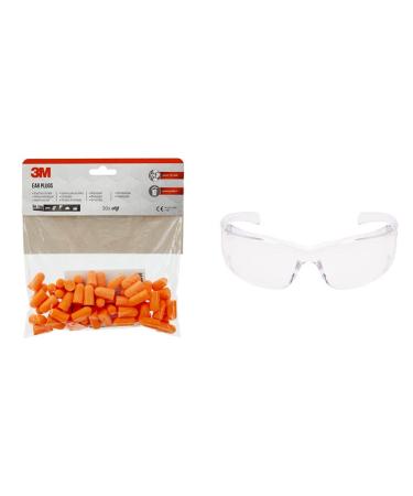 3M hearing protection plug 1100 with soft foam for high hearing protection in front of high noise levels in the range of 94-105 dB 30 pairs & 3m virtua ap protection glasses virtuaa0 AS UV PC clear 26 g 31-part set 30 pairs (60 pieces) bundleWith Virtua A