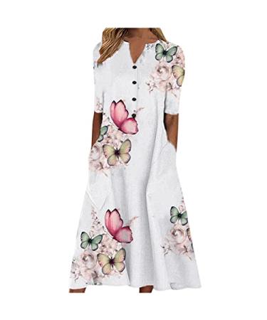 JPVDPA Women Short Sleeve Button Down Midi Dress Color Block Loose A-Line Sundress Summer Beach Long Dress with Pockets XX-Large Pink