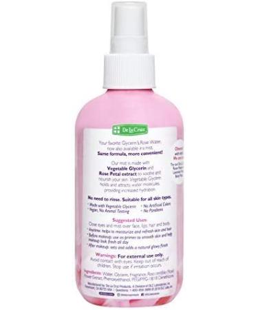De La Cruz Rose Water & Glycerin Spray for Face - 8 fl oz - Hydrating Rosewater Mist for Skin & Hair - Buy Online on GoSupps.com