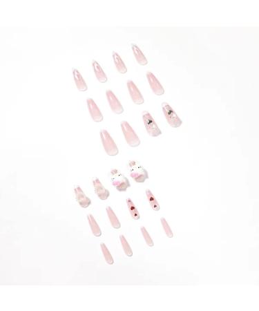 Nail Apparel Y2K Long Coffin Cute Kawaii Press on Nails 3D Cartoon Hot Pink - 24Pcs - Buy Online on GoSupps.com