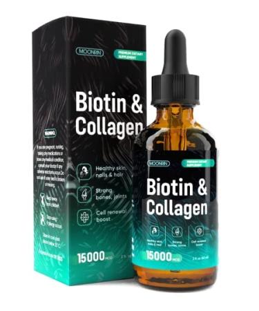 MOONRIN Biotin and Collagen Liquid Drops 15000mcg  Natural Hair Skin Nails Vitamins  Support Fast Hair Growth  Collagen 10000mcg Biotin 5000mcg  Rapid Absorption  2 Fl Oz