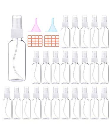 24 Pcs Spray Bottles 2oz / 55ml Clear Empty Mini Mister Spray Bottles Refillable Container Pocket Size Sprayer Set Essential Oils Travel Cleaning Solution Makeup Bottles with 2pcs Funnels 32pcs Labels White