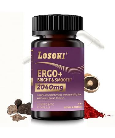 Losoki Ergothioneine Supplement Ergo+ 2040 mg with Spermidine Astaxanthin & Black Truffle Supports Firm Hydrated Skin & Hair & Nails Anti Aging Supplement- 30 Capsules