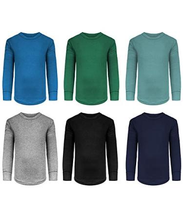 Boys/Toddler 6 Pack Athletic Performance Long Sleeve Undershirt Tops/Base Layer Cotton Stretch Shirts 6 Pack- Evergreen/ Blue/Arctic/Black/Grey/ Navy 5-6