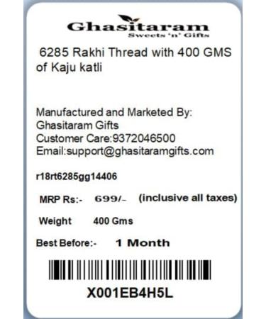 Ghasitaram Gifts Rakhi for Brother Rakhis Online - 6285 Rakhi Thread with 400 GMS of Kaju katli Rakhi with 400 gms of Kaju katli - Buy Online on GoSupps.com